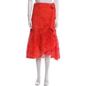 FarmRio Orange Eyelet Skirt